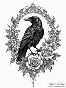 A taxidermy crow, artistic tattoo sketch, bla... - эскиз тату (№1752548757_0, 15.07.2025 03:05) — Tatufoto.com