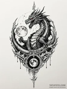 Dragon rider beneath shattered moon, tattoo f... - эскиз тату (№1752548927_0, 15.07.2025 03:08) — Tatufoto.com