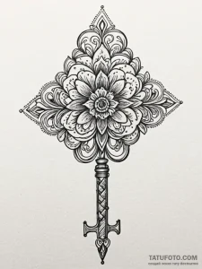 Ancient key with floral patterns, tattoo draw... - эскиз тату (№1752549012_0, 15.07.2025 03:10) — Tatufoto.com