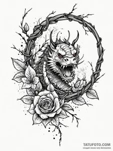 A bold barbed wire fence with a single rose g... - эскиз тату (№1752549099_0, 15.07.2025 03:11) — Tatufoto.com