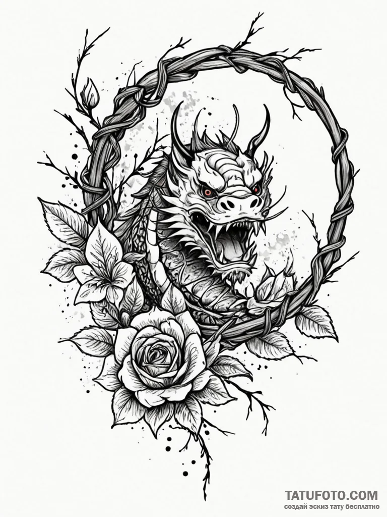 A bold barbed wire fence with a single rose g... - эскиз тату (№1752549099_0, 15.07.2025 03:11) — Tatufoto.com
