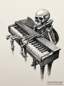 Fingers of a skeleton hand playing a ghostly... - эскиз тату (№1752549270_0, 15.07.2025 03:14) — Tatufoto.com