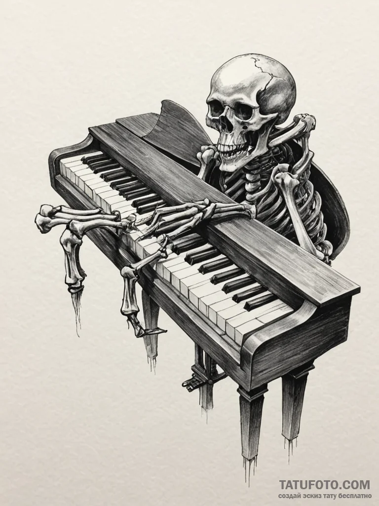 Fingers of a skeleton hand playing a ghostly… — эскиз тату (№1752549270_0, 15.07.2025 03:14) — Tatufoto.com