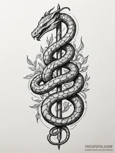 Arcane serpent wrapped around staff, artistic... - эскиз тату (№1752549356_0, 15.07.2025 03:15) — Tatufoto.com