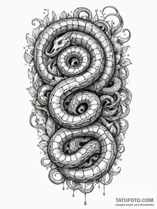 Bone serpent asleep in ruins, tattoo drawing... - эскиз тату (№1752549442_0, 15.07.2025 03:17) — Tatufoto.com