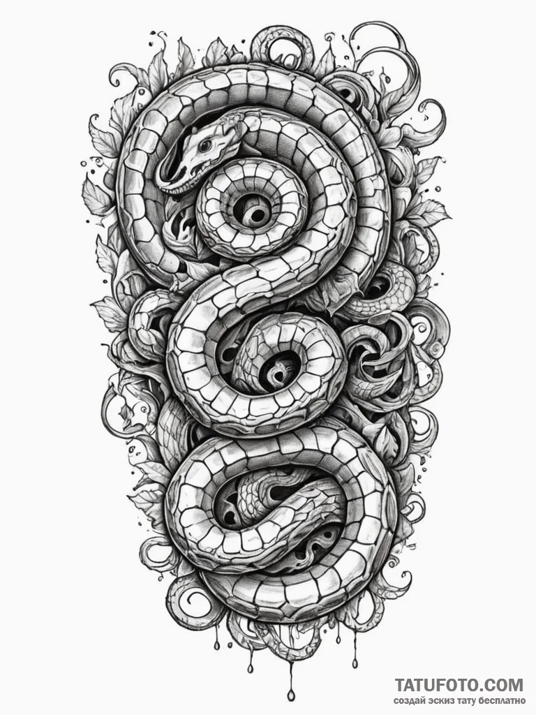 Bone serpent asleep in ruins, tattoo drawing… — эскиз тату (№1752549442_0, 15.07.2025 03:17) — Tatufoto.com