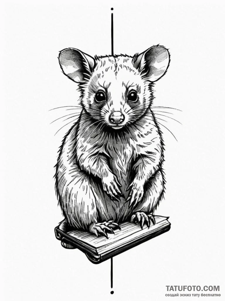 Possum, artistic tattoo sketch, black and whi… — эскиз тату (№1752550215_0, 15.07.2025 03:30) — Tatufoto.com