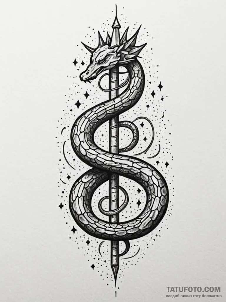 Nether serpent crowned in starlight, artistic... - эскиз тату (№1752550814_0, 15.07.2025 03:40) — Tatufoto.com