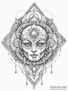 Jungle mask beneath spectral moon, tattoo lin... - эскиз тату (№1752551342_0, 15.07.2025 03:49) — Tatufoto.com
