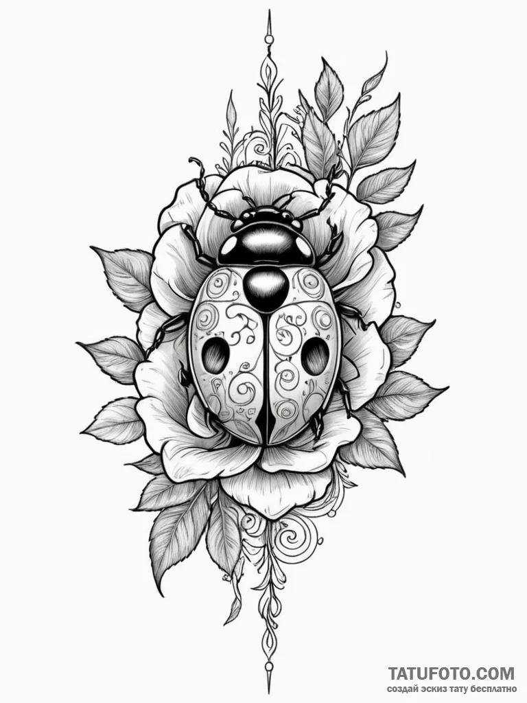 Ladybug crawling on a single, perfect blade o... - эскиз тату (№1752551533_0, 15.07.2025 03:52) — Tatufoto.com