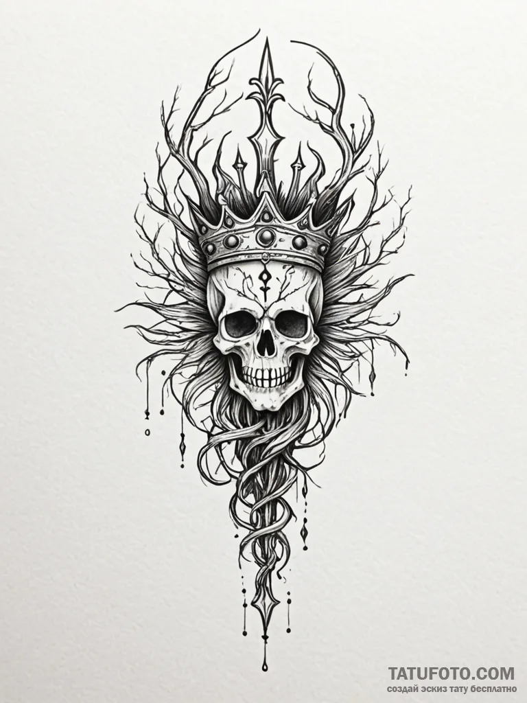 Ghost dagger crowned in roots, tattoo sketch... - эскиз тату (№1752551618_0, 15.07.2025 03:53) — Tatufoto.com