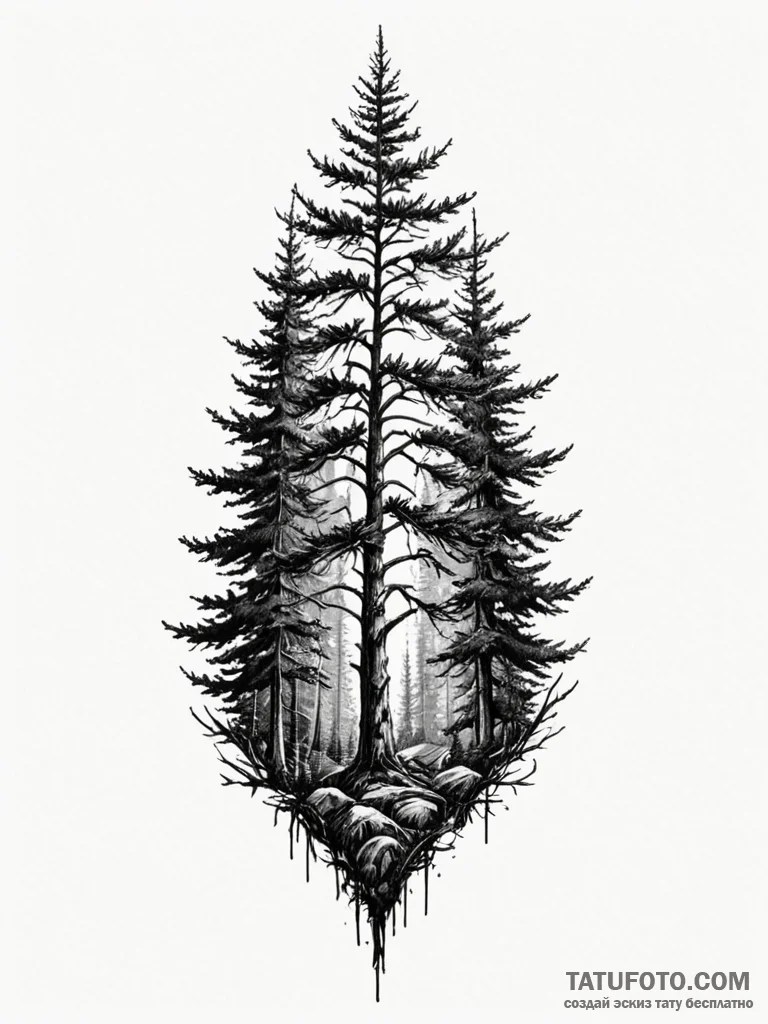 Evergreen forest silhouette, representing con... - эскиз тату (№1752551873_0, 15.07.2025 03:57) — Tatufoto.com
