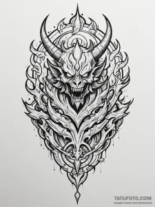 Hell's gate, ornate and fiery, guarded by dem... - эскиз тату (№1752551957_0, 15.07.2025 03:59) — Tatufoto.com
