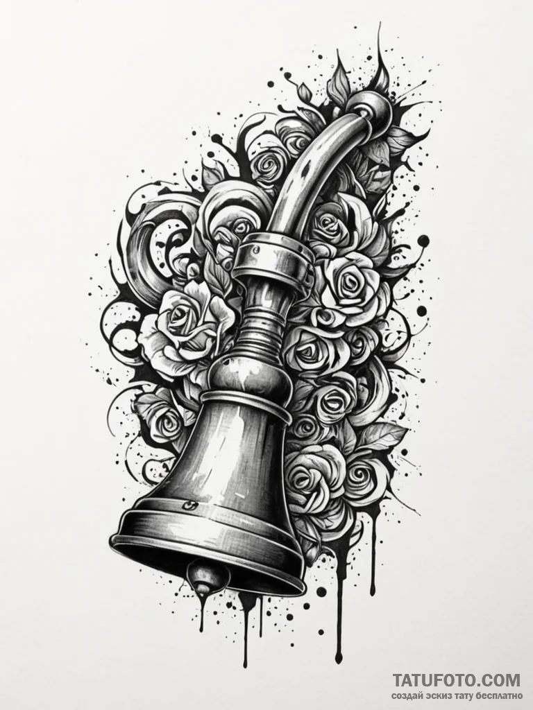 A classic bell and hammer, striking,, tattoo… — эскиз тату (№1752552127_0, 15.07.2025 04:02) — Tatufoto.com