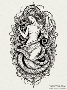 Angelic serpent dancing through light, tattoo... - эскиз тату (№1752552297_0, 15.07.2025 04:04) — Tatufoto.com