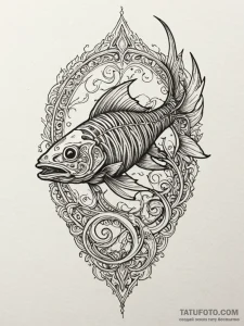 Ashen fish with skeletal fins, tattoo sketch... - эскиз тату (№1752552809_0, 15.07.2025 04:13) — Tatufoto.com
