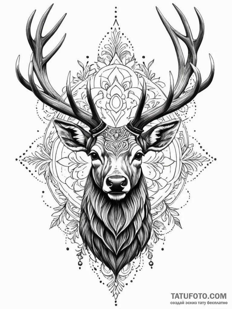 Animated stag with shifting form, tattoo draw... - эскиз тату (№1752553149_0, 15.07.2025 04:19) — Tatufoto.com