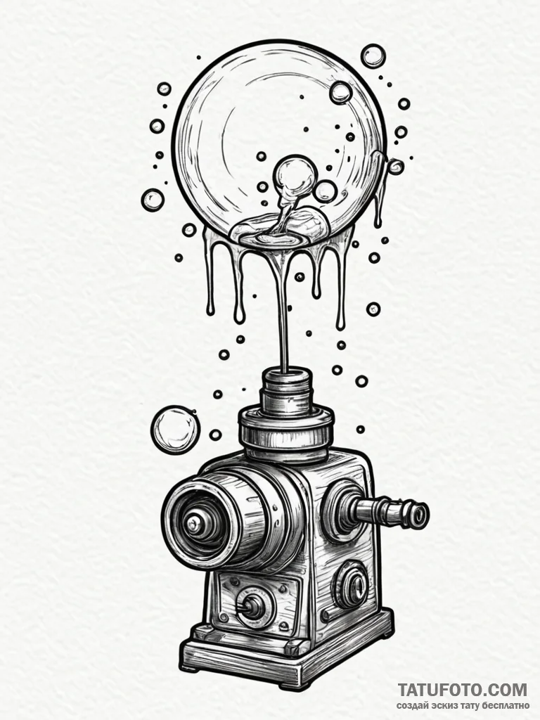A whimsical bubble machine at a party, festiv... - эскиз тату (№1752553234_0, 15.07.2025 04:20) — Tatufoto.com