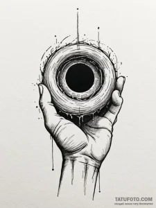 A hand holding a miniature black hole, concep... - эскиз тату (№1752553319_0, 15.07.2025 04:21) — Tatufoto.com