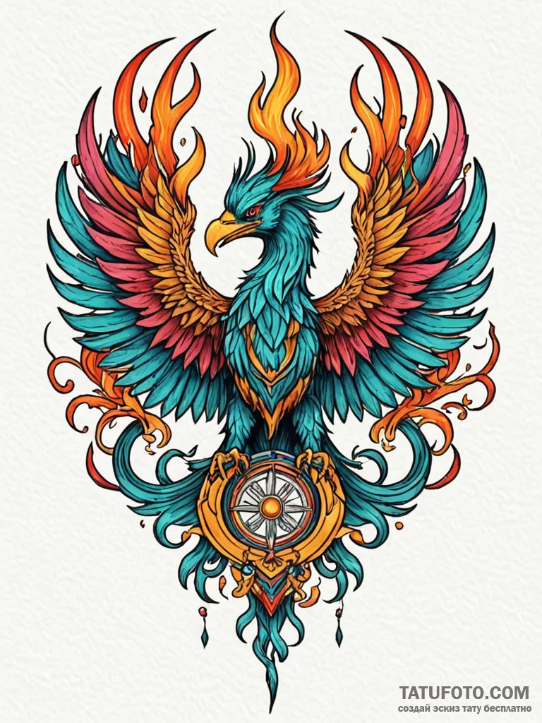 Phoenix crest devouring relic, tattoo drawing... - эскиз тату (№1752553575_0, 15.07.2025 04:26) — Tatufoto.com