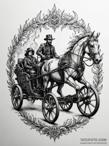 Chariot pulled by skeletal horses, wheels abl... - эскиз тату (№1752553661_0, 15.07.2025 04:27) — Tatufoto.com