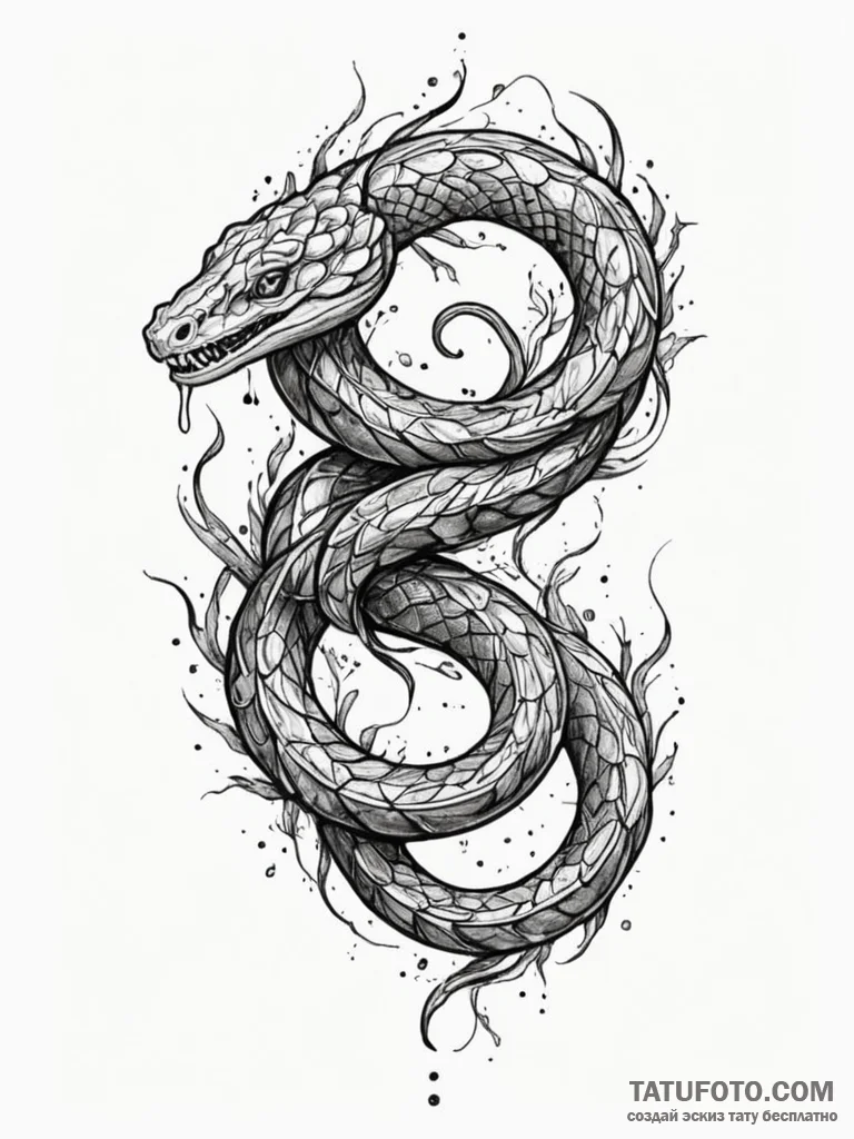 Opal serpent slithering through frost, tattoo… — эскиз тату (№1752553917_0, 15.07.2025 04:31) — Tatufoto.com