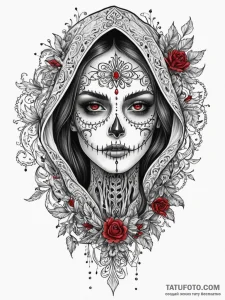 Black veil hiding skeletal face, tattoo line... - эскиз тату (№1752554002_0, 15.07.2025 04:33) — Tatufoto.com