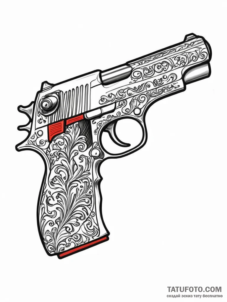 Desert eagle pistol with intricate, baroque e... - эскиз тату (№1752554172_0, 15.07.2025 04:36) — Tatufoto.com