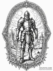 An armored knight standing guard at a castle... - эскиз тату (№1752554427_0, 15.07.2025 04:40) — Tatufoto.com