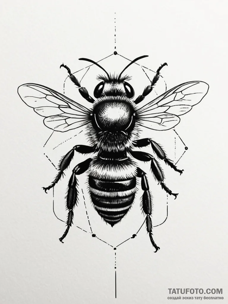 A powerful buzzing bee, industrious,, concept... - эскиз тату (№1752554512_0, 15.07.2025 04:41) — Tatufoto.com
