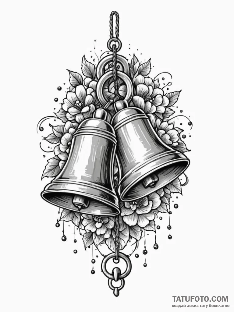 A classic bell on a leash, pet accessory,, in… — эскиз тату (№1752554683_0, 15.07.2025 04:44) — Tatufoto.com