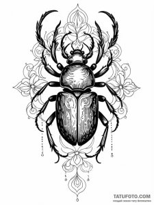 Onyx beetle crawling across scroll, tattoo fl... - эскиз тату (№1752554852_0, 15.07.2025 04:47) — Tatufoto.com