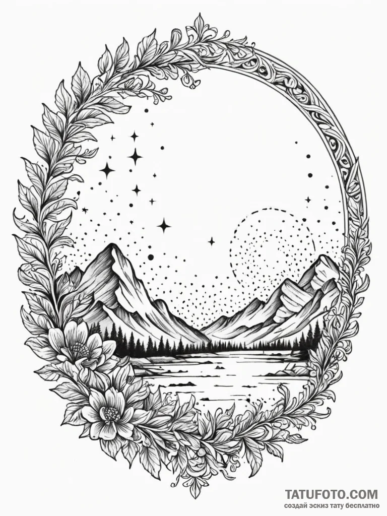 Mirror circle beneath spectral sky, tattoo li... - эскиз тату (№1752554939_0, 15.07.2025 04:48) — Tatufoto.com