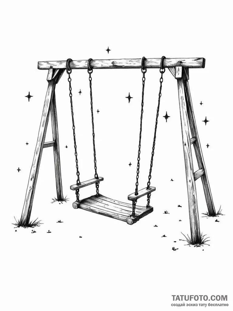 Empty swing set under a starry sky, ink illus... - эскиз тату (№1752555024_0, 15.07.2025 04:50) — Tatufoto.com