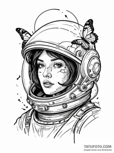 Astronaut helmet with cracked visor and butte... - эскиз тату (№1752555108_0, 15.07.2025 04:51) — Tatufoto.com