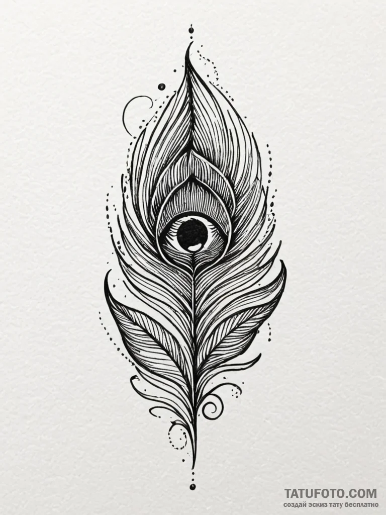 Peacock feather with the "eye" being a tiny,... - эскиз тату (№1752555194_0, 15.07.2025 04:53) — Tatufoto.com