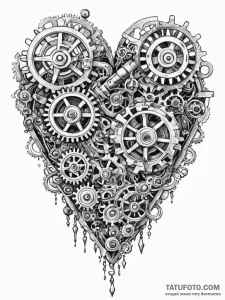 Steampunk heart with ticking gears and valves... - эскиз тату (№1752555789_0, 15.07.2025 05:03) — Tatufoto.com