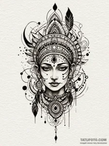Indian, artistic tattoo sketch, fine lines, d... - эскиз тату (№1752556045_0, 15.07.2025 05:07) — Tatufoto.com