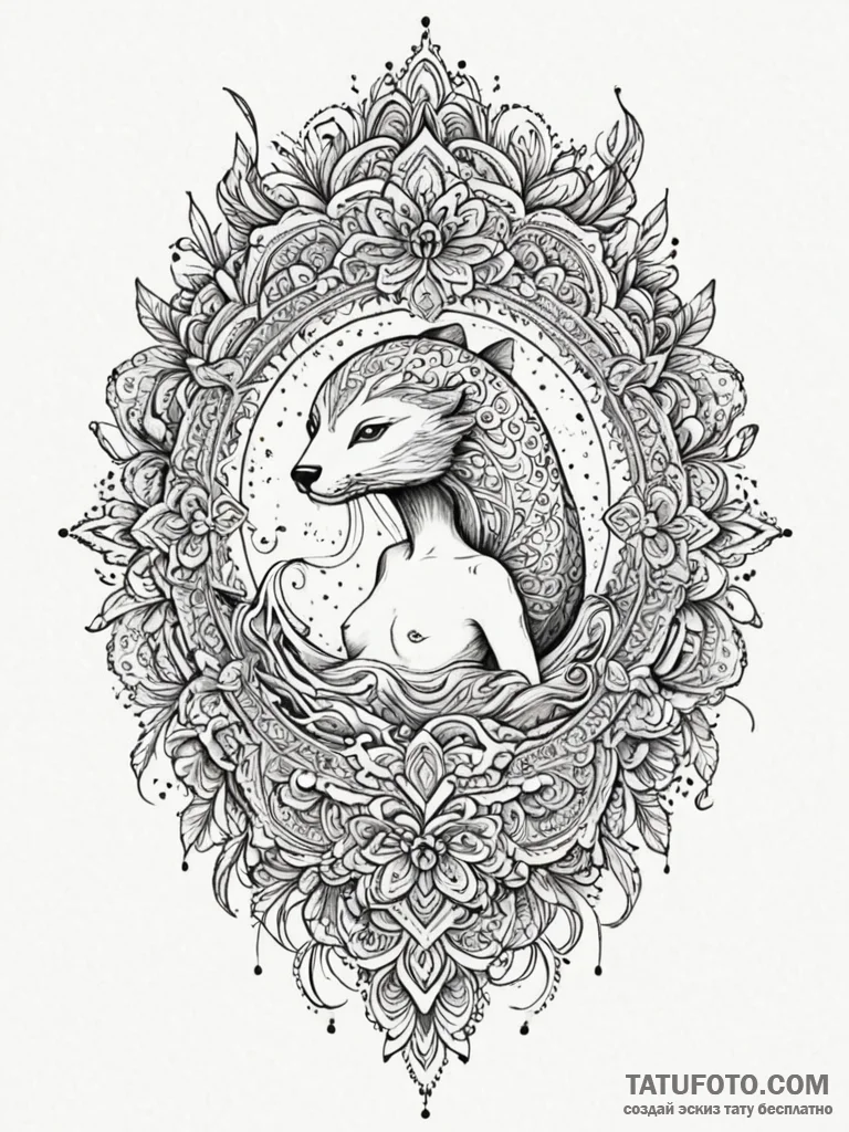 Selkie, tattoo drawing outline, on a clean wh... - эскиз тату (№1752556130_0, 15.07.2025 05:08) — Tatufoto.com