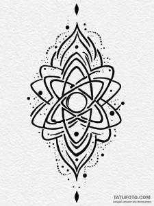 Atomic symbol with flames, tattoo line art, o... - эскиз тату (№1752556301_0, 15.07.2025 05:11) — Tatufoto.com