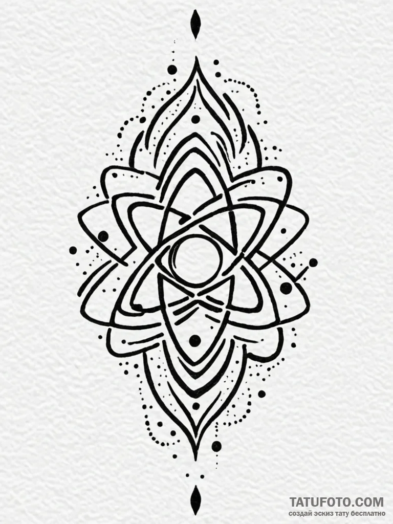 Atomic symbol with flames, tattoo line art, o... - эскиз тату (№1752556301_0, 15.07.2025 05:11) — Tatufoto.com