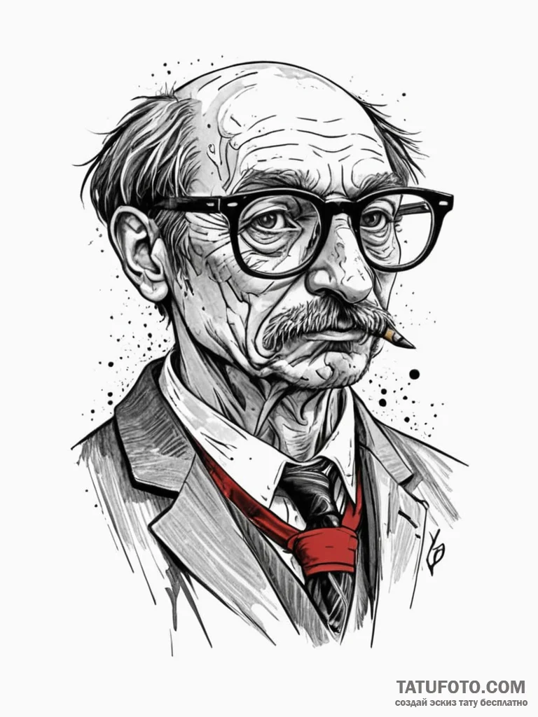 A whimsical bird wearing glasses, intellectua... - эскиз тату (№1752556387_0, 15.07.2025 05:13) — Tatufoto.com