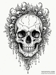 Aquatic skull covered in barnacles, tattoo li... - эскиз тату (№1752556472_0, 15.07.2025 05:14) — Tatufoto.com