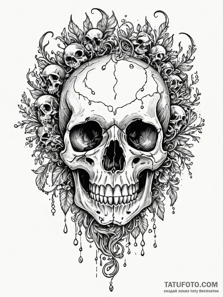 Aquatic skull covered in barnacles, tattoo li… — эскиз тату (№1752556472_0, 15.07.2025 05:14) — Tatufoto.com