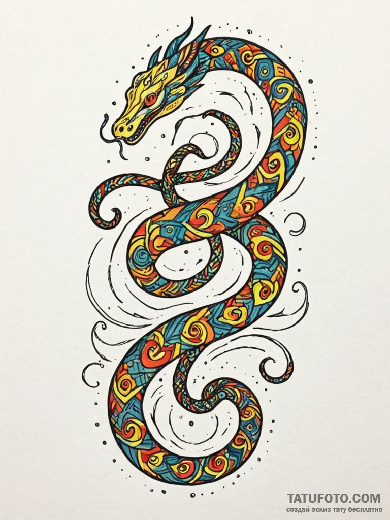 Ivory serpent spiraling upward, artistic tatt... - эскиз тату (№1752556557_0, 15.07.2025 05:15) — Tatufoto.com