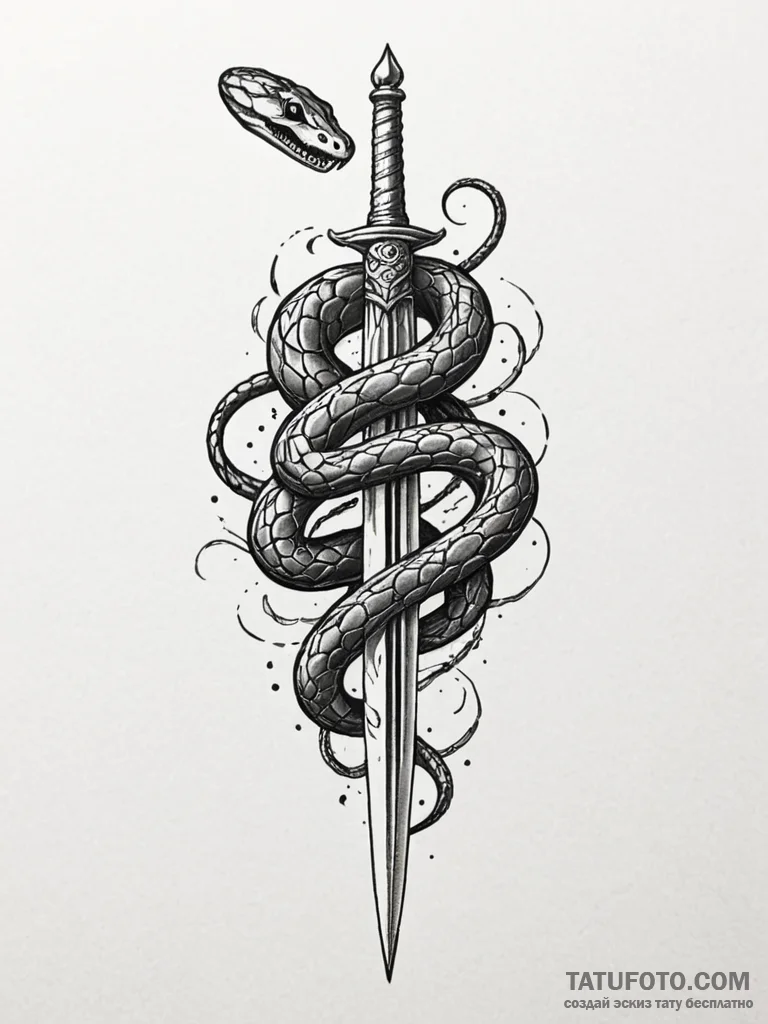A dagger with a snake coiled around it - эскиз тату (№1752556728_0, 15.07.2025 05:18) — Tatufoto.com