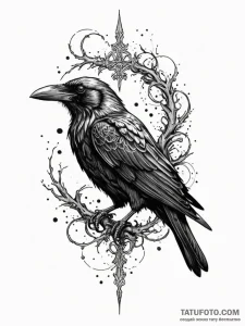 Ashen raven with cracked beak, tattoo sketch... - эскиз тату (№1752556897_0, 15.07.2025 05:21) — Tatufoto.com