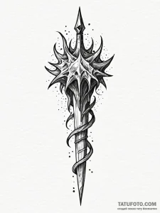 Quartz scepter devouring starlight, ink illus... - эскиз тату (№1752557243_0, 15.07.2025 05:27) — Tatufoto.com