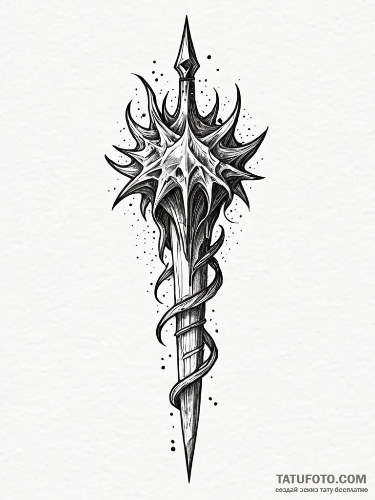 Quartz scepter devouring starlight, ink illus... - эскиз тату (№1752557243_0, 15.07.2025 05:27) — Tatufoto.com