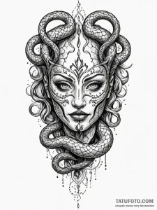 Serpent mask beneath spectral rift, tattoo dr... - эскиз тату (№1752557413_0, 15.07.2025 05:30) — Tatufoto.com